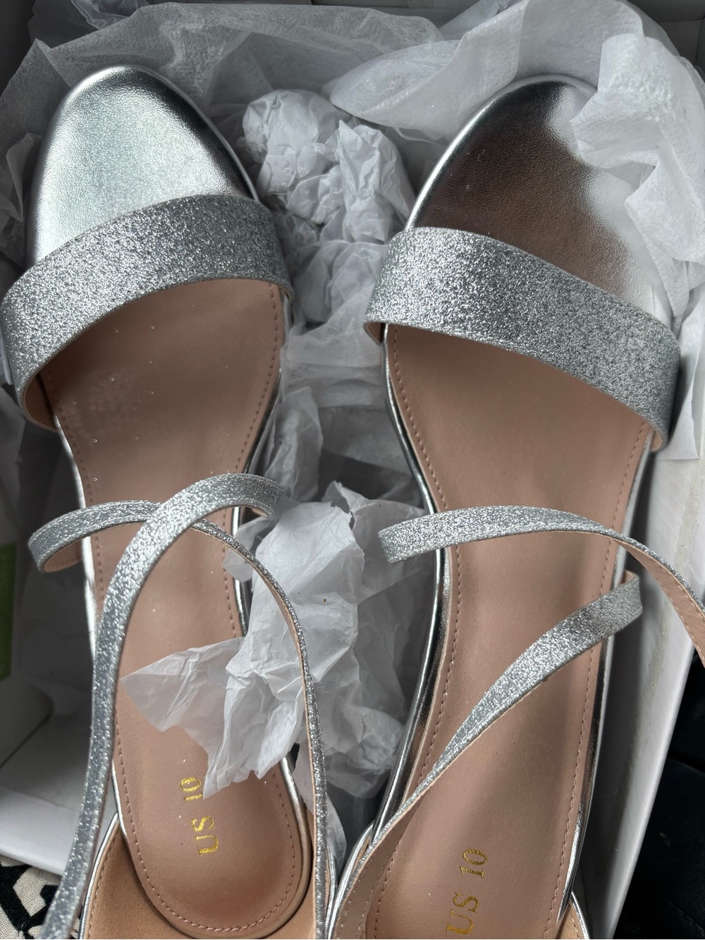 Silver Glitter Strappy Flat Sandals for Women